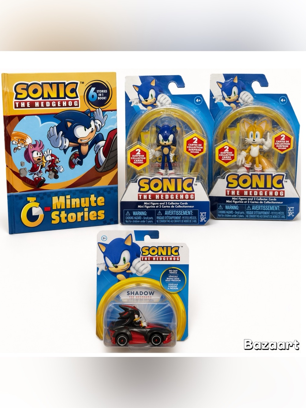 4pc NEW Sonic The Hedgehog Bundle Action Figures Sonic Tails Car Shadow Book